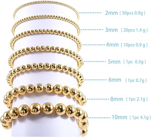 Miniatura 2 de 200 cuentas espaciadoras doradas de 0.157 pulgadas para hacer pulseras, cuentas redondas pequeñas de oro para hacer joyas y manualidades