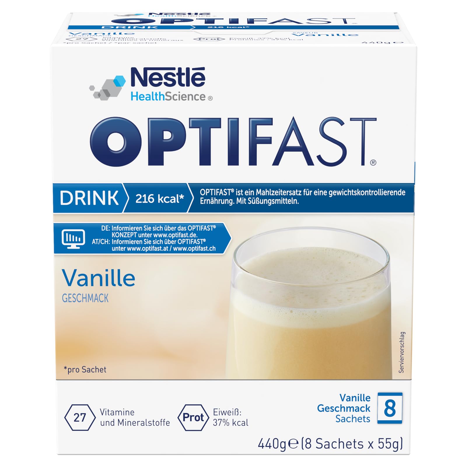 OPTIFAST Diät Shake Vanille – Mahlzeitersatz mit Vitaminen & Mineralstoffen (8x55 g)