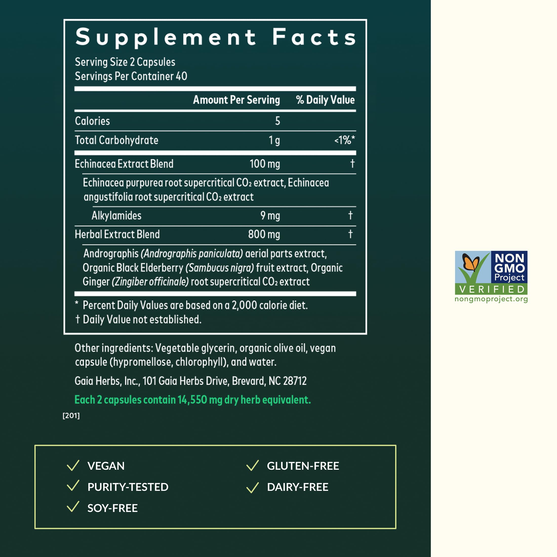 Gaia Herbs Quick Defense - Fast-Acting Immune Support Supplement* - Echinacea, Black Elderberry, Ginger & Andrographis - 80 Vegan Liquid Phyto-Caps (40 Servings)