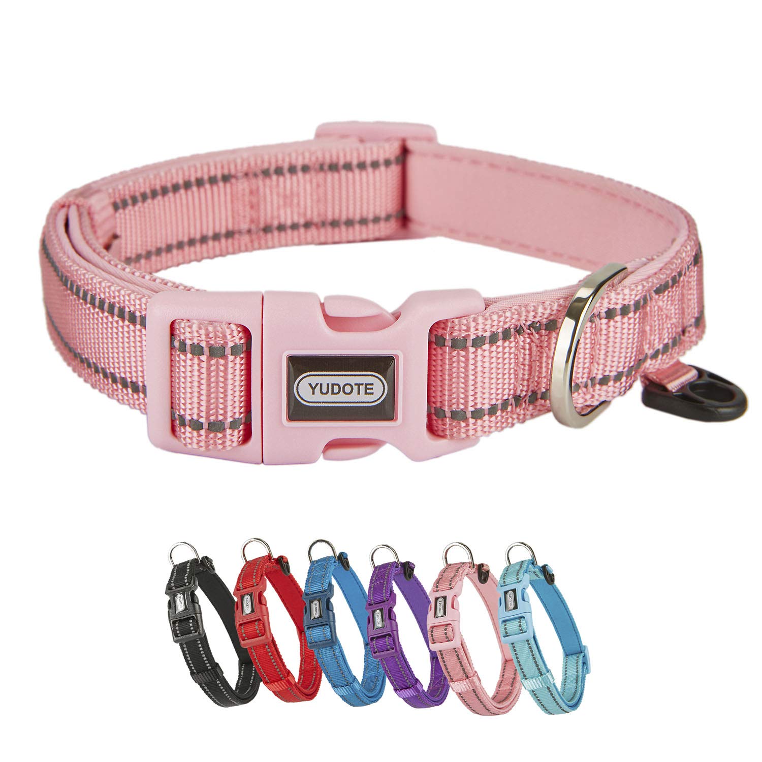 YUDOTE Collare per cani Piccolo e resistente tessuto in nylon riflettente con fodera imbottita in neoprene morbido e confortevole per cani di piccola taglia Uso quotidiano,Rosa pallido