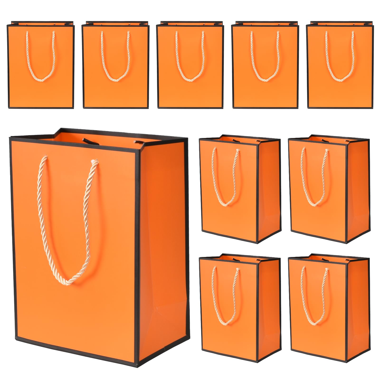 Torebka na prezent, 10 sztuk, torebki papierowe z uchwytem, 18 x 10 x 23 cm, wielokrotnego użytku, do żywności, pieczenia, towarów, zakupów, urodzin, ślubu, święta Bożego Narodzenia (pomarańczowa)