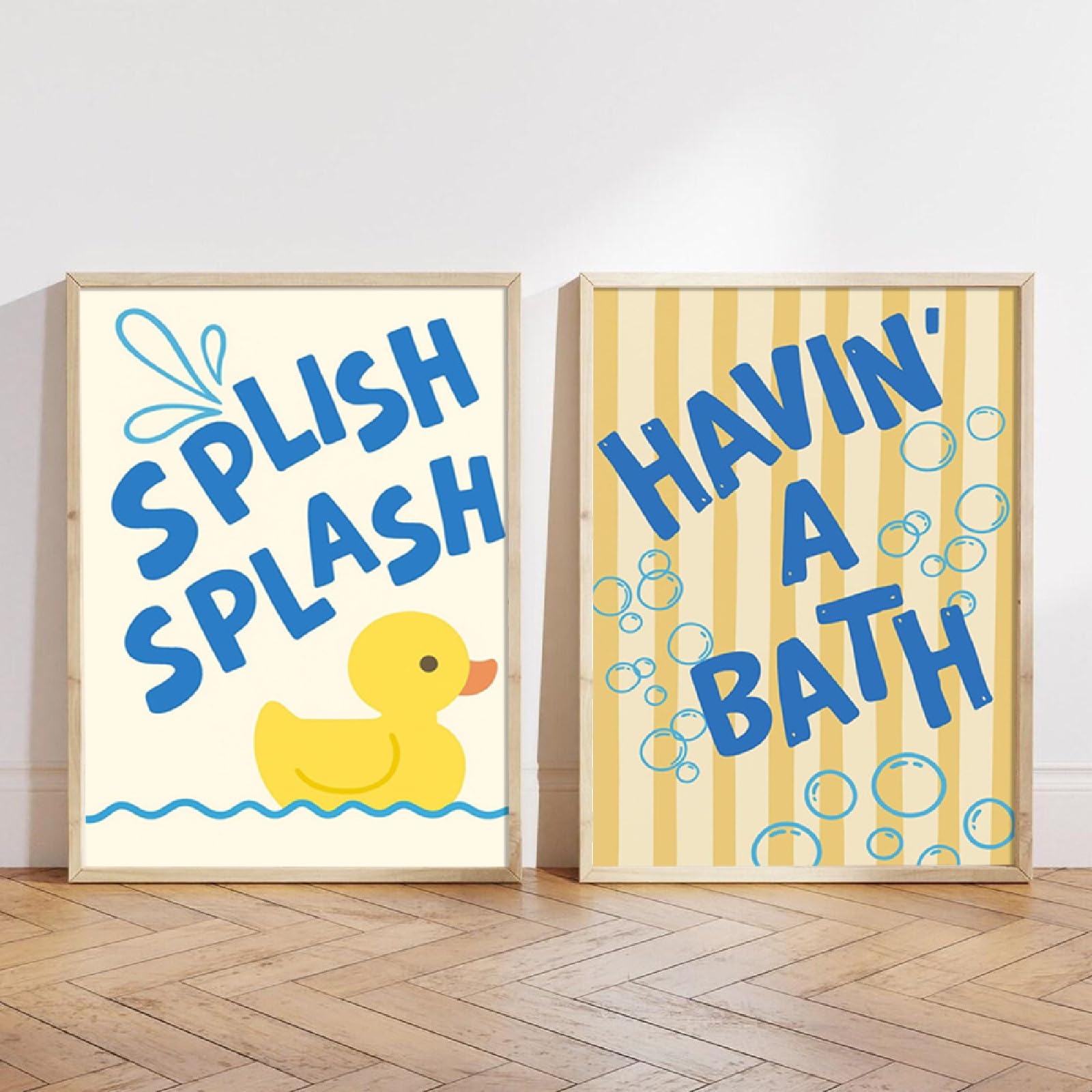 ZBELLO 2pcs/set Canvas Poster, Yellow Duck Canvas Print, Bubble-themed Decoration, Modern Poster, Suitable for Bathroom, Home Décor, Room Aesthetics (30x40cm,A)