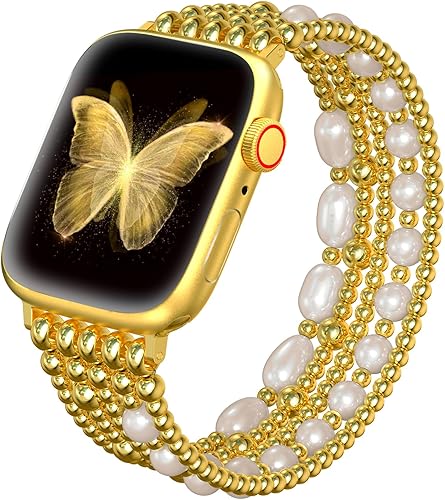 Miniatura 10 de fastgo Correa de pulsera de cuentas plateadas compatible con correas de Apple Watch de 1.614 in1.575 in1.496 in1.732 in1.772 in1.654 in1.929 in para