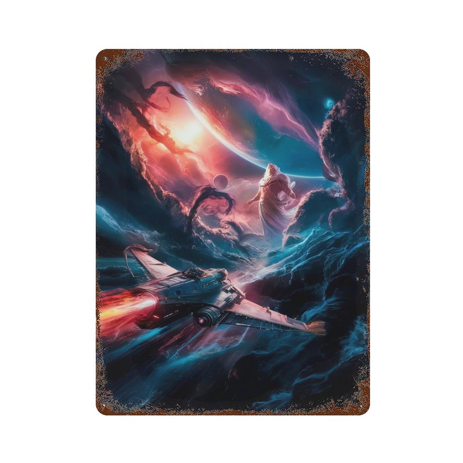 Celestial Guardians Decorative Tin Sign 15.7"x11.8", Ideal for Basement, Hobby Room And Garage Decor