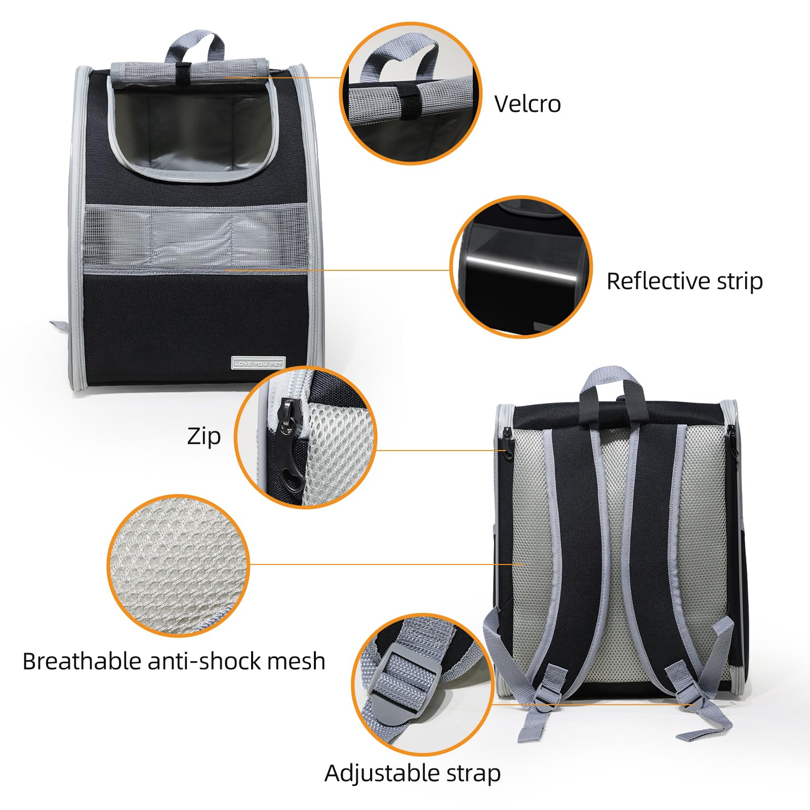 Bolsa de transporte para gatos, transportador de mascotas para gatos y perros, hasta 30 libras, bolsa de viaje plegable, mochila de gran espacio para viajes, color negro