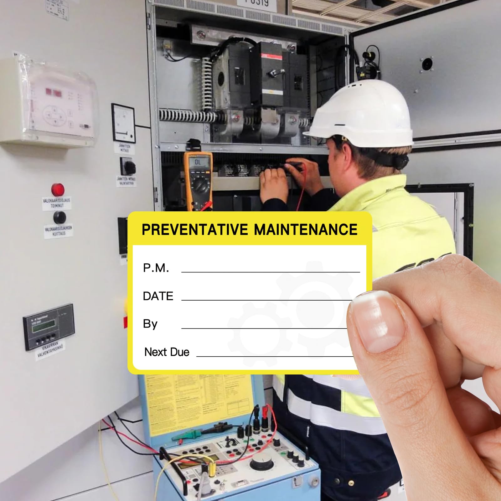 120 calcomanías de mantenimiento preventivo, etiquetas de servicio para equipos, calcomanías de mantenimiento autoadhesivas de 3 x 2 pulgadas (amarillo)