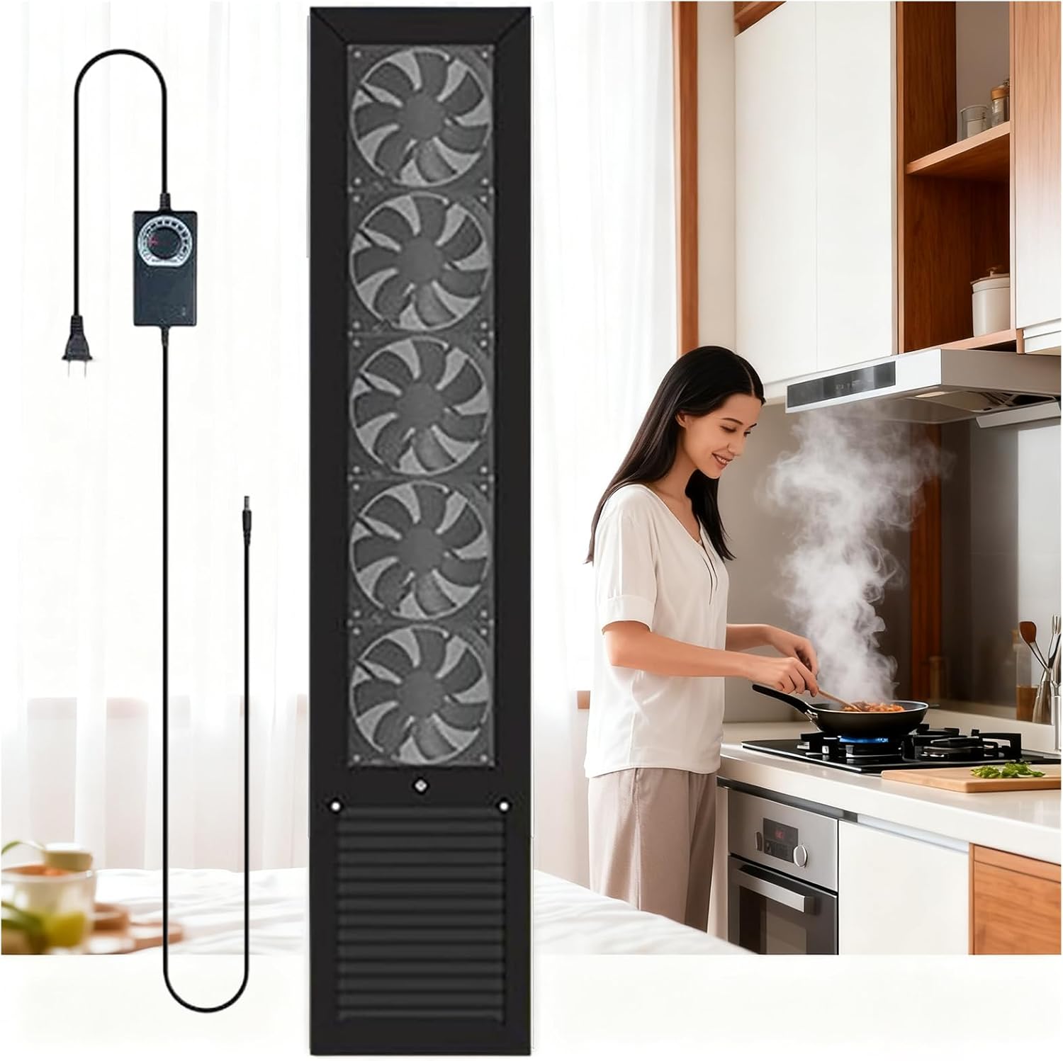 18CM Retractable Vertical Window Exhaust Fan, Metal Casement Window Fan, Waterproof Vent Fans, Adjustable Wind Speed Air Flow Fan, for Bathroom/Workshop Black 35~55CM