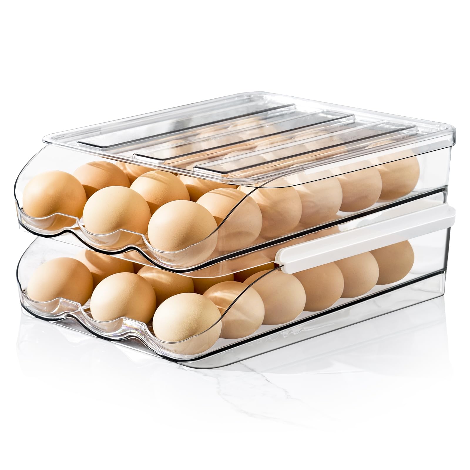 Essentials 2-Pack Clear Egg Storage Container With Lid - Fridge Organizer, Holds A Dozen Eggs Each, Striped Design