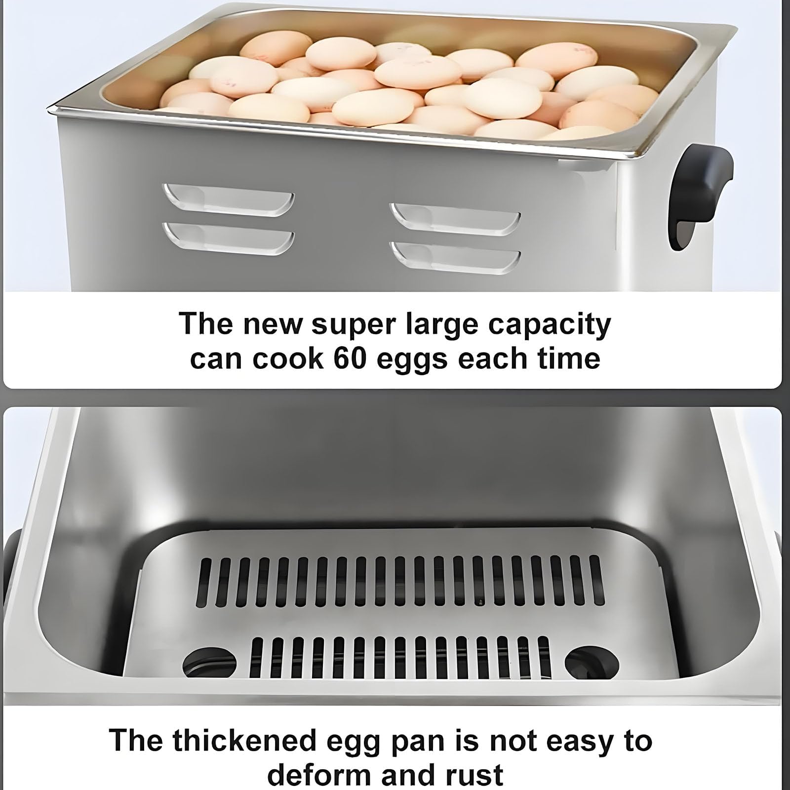 Hervidor de huevos comercial de 60 piezas, cocedor de huevos de acero inoxidable de 2600 W con cesta de malla, control de temperatura y temporizador de 30-110 ℃, fabricante eléctrico de huevos