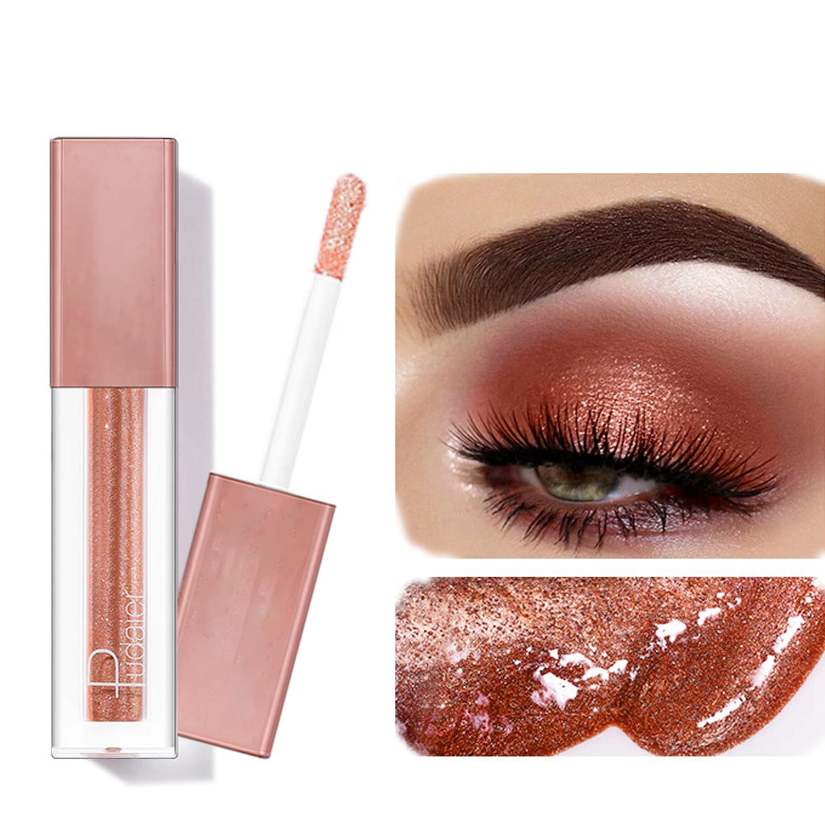 MAKINGTEC Liquid Glitter Eyeshadow, Highly Pigmented Metallic Eye Shadows & Eyeliner Pen, Sparkling Shimmer Eyes Makeup Waterproof Long Lasting Quick-Drying Eye Shadow Make up Kits(Elegant Orange)