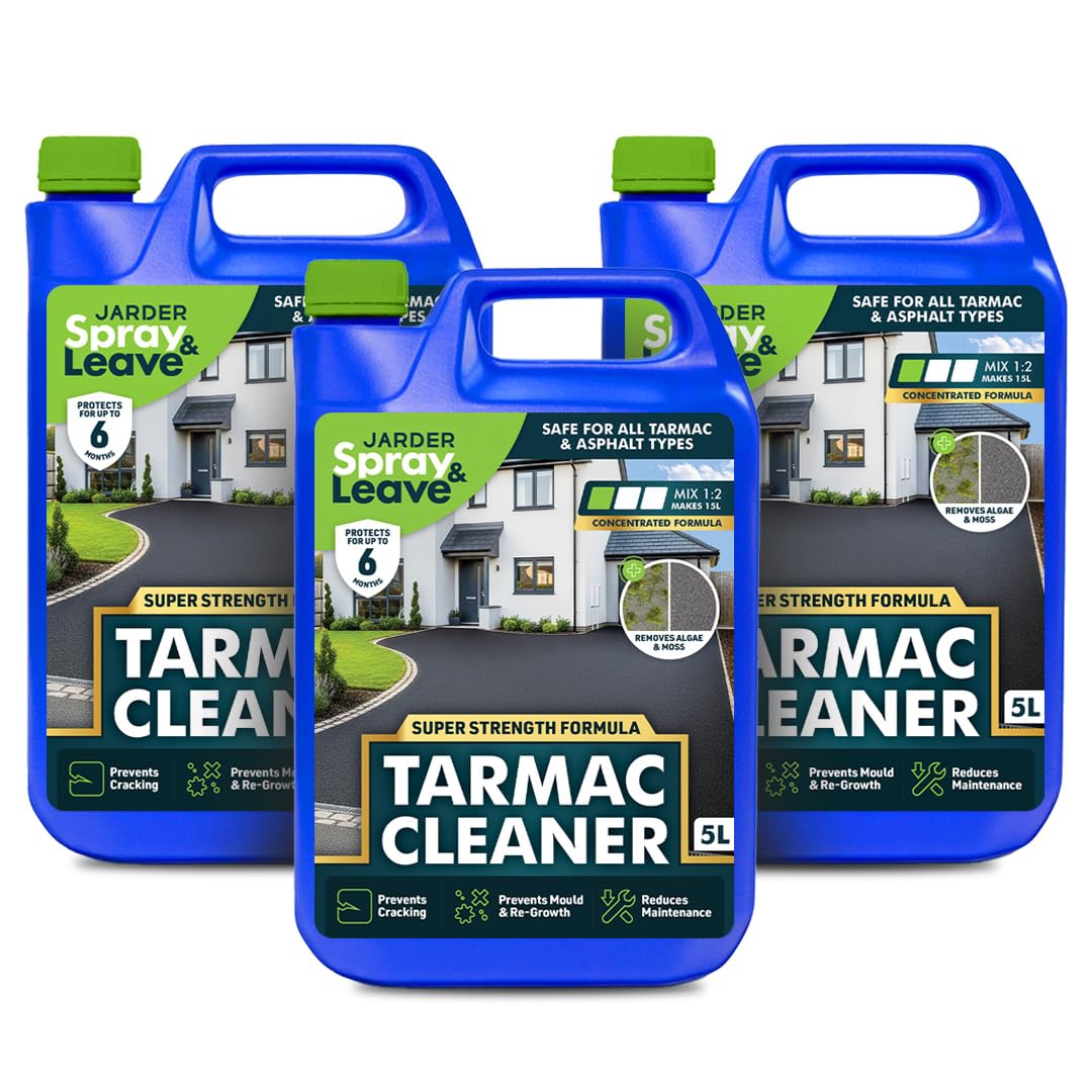 Jarder Tarmac Cleaner 3 x 5L - Removes Moss, Green Mould and Algae - Cleans Dirt and Grime - Super Strength Formula - Covers 360m2