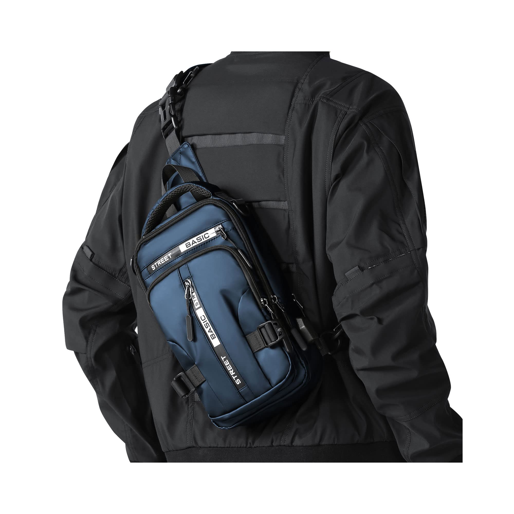 SEAFEW Blue Sling Crossbody Backpack Shoulder Messenger Bag for Men Women, Mini Anti Theft One Strap Motorcycle Backpack Sling Tactical Chest Bag for Hiking Walking Biking Travel Cycling