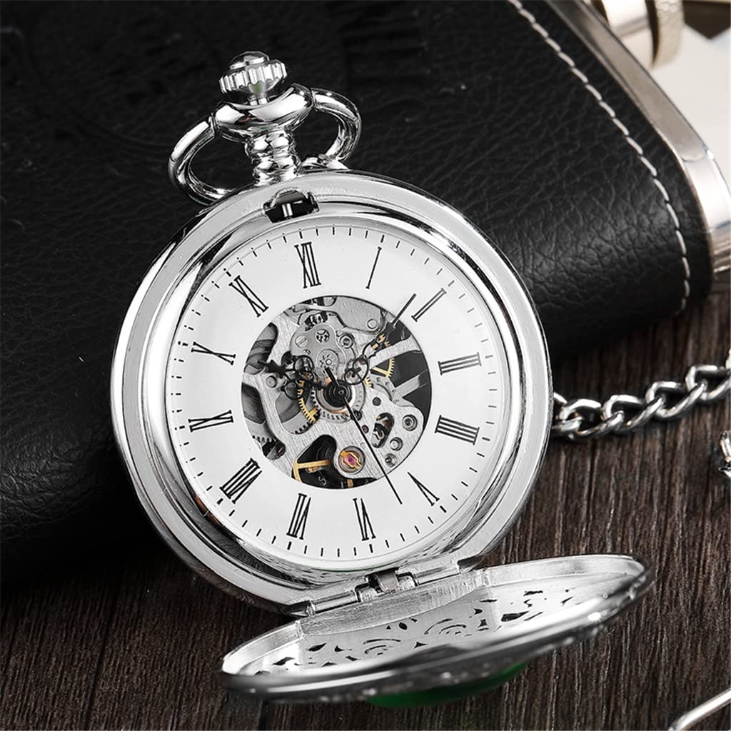 Szmaragdowy Mechaniczny Zegarek Kieszonkowy Męski Retro Steampunk Zegar Męski Naszyjnik z Łańcuchem Pamiątkowym (Kolor: A, Rozmiar: 4,8 cm) (A 4,8 cm)