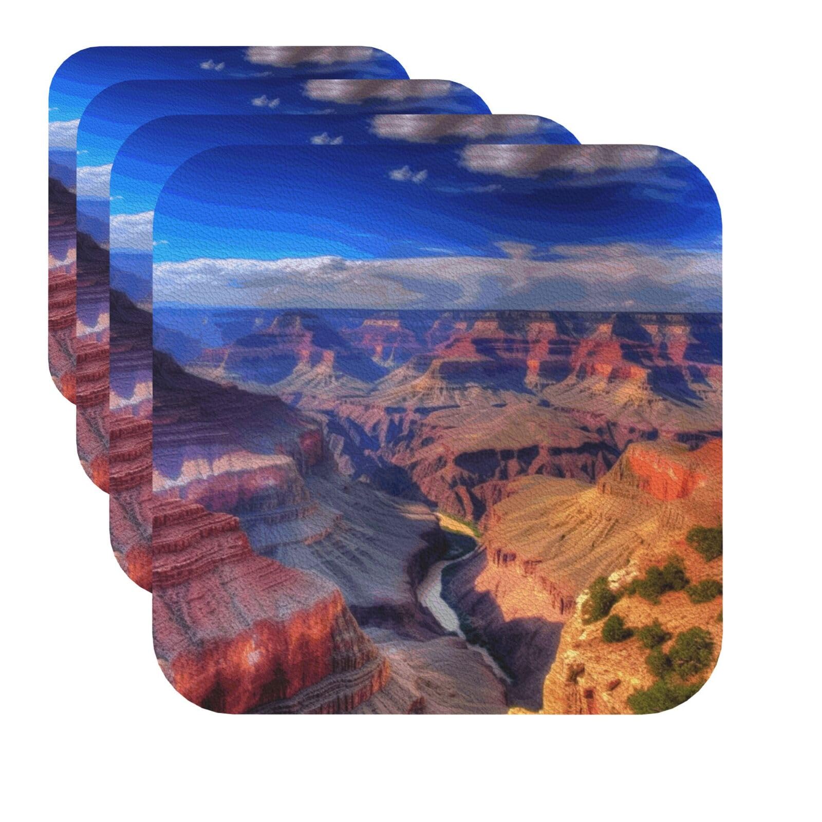Drink Coasters Set of 4 Quick-Dry Leather Coaster Beauty Grand Canyon Coasters for Drinks Coffee Cup Mat Tabletop Protection Heat Resistant Coaster for Kitchen Bar Office Home Decor