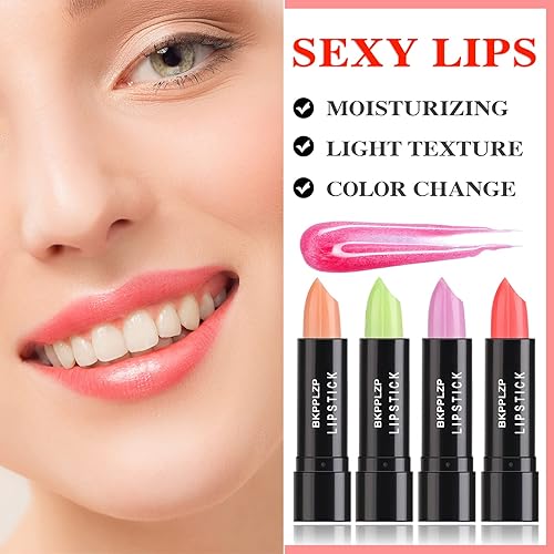 Miniatura 2 de Paquete de 4 lápices labiales que cambian de color, lápiz labial de gelatina que cambia de color con temperatura mágica, impermeable, de larga