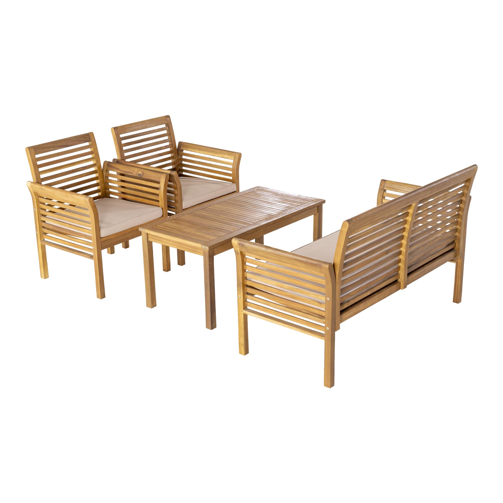 casa.pro Set Salottino per Esterno Mobili da Giardino Patio Terrazza Set Composto di Tavolo Divano e 2 Poltrone con Cuscini Arredo in Legno di Acacia