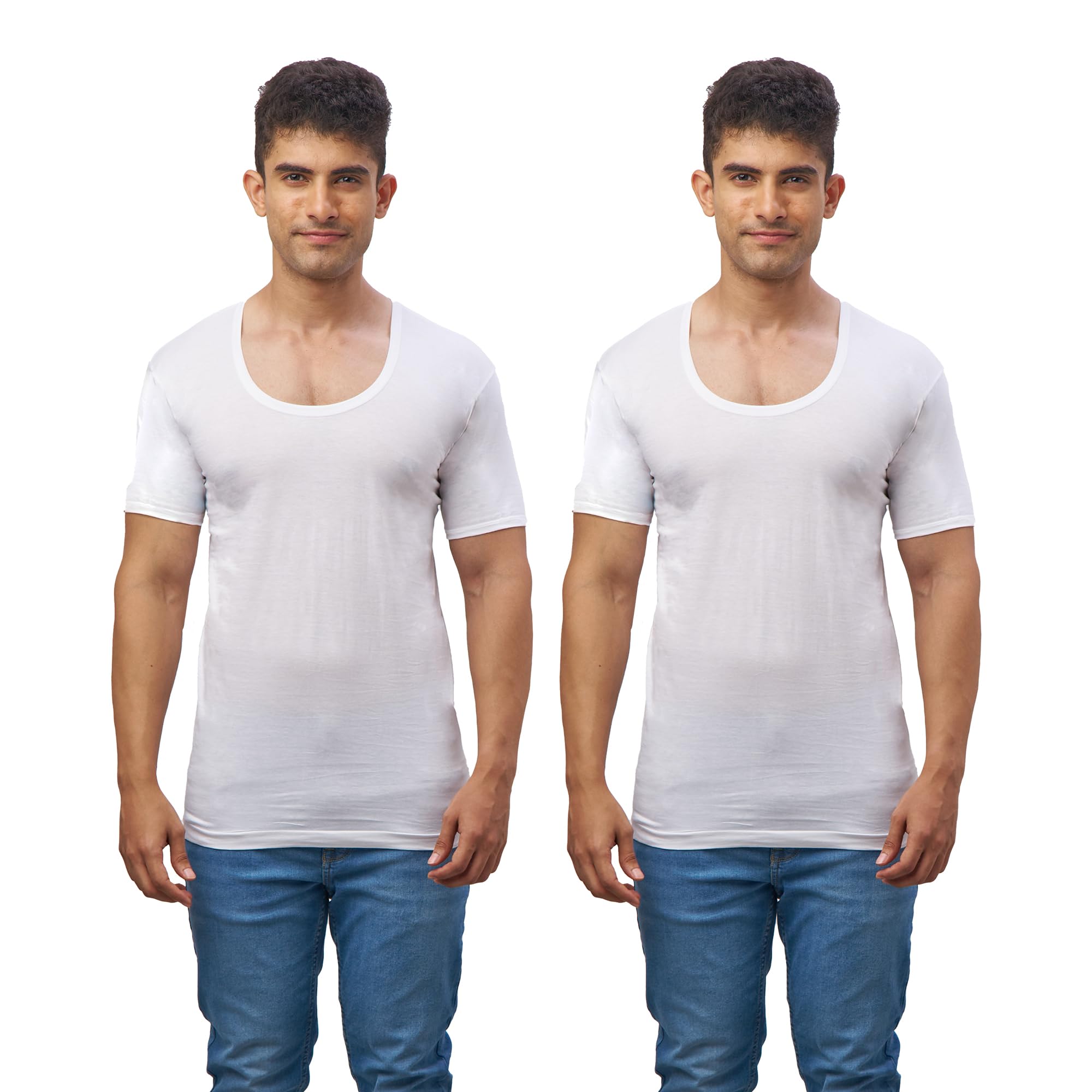 anand Frusie White Half Sleeve Vest – Soft Cotton Round Neck Undershirt with Sleeves, Comfortable Inner Wear | Pack of 2 | 75cm-picture-18
