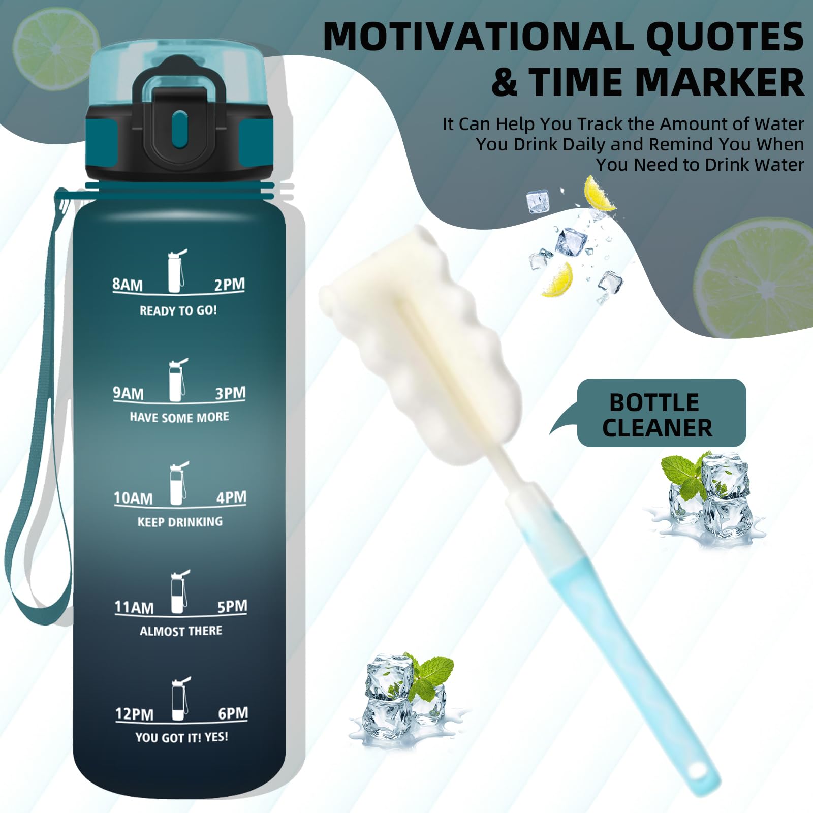 Mujigaga Borraccia 1 litro, Borraccia Palestra, Senza Perdite, Borraccie Motivazionale, Facile da Pulire, Borraccie con Orari per Bere, Bottiglie Acqua con Scovolino in Spugna, per Yoga, Campeggio - 4