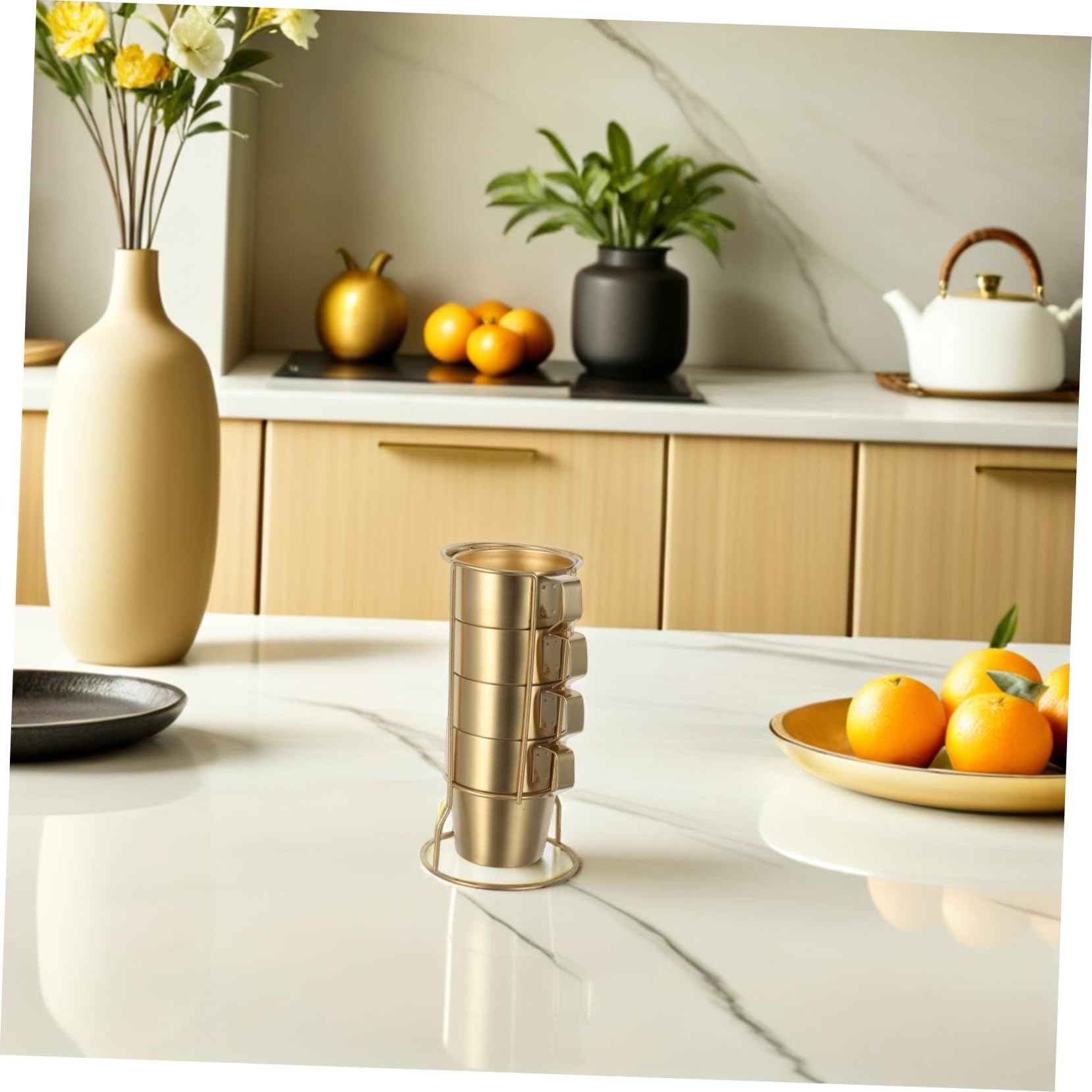 Tazas Infantiles de Acero Inoxidable Aisladas con Doble Pared y Asa Apilables con Soporte Dorado Taza Térmica para Café Té y Camping