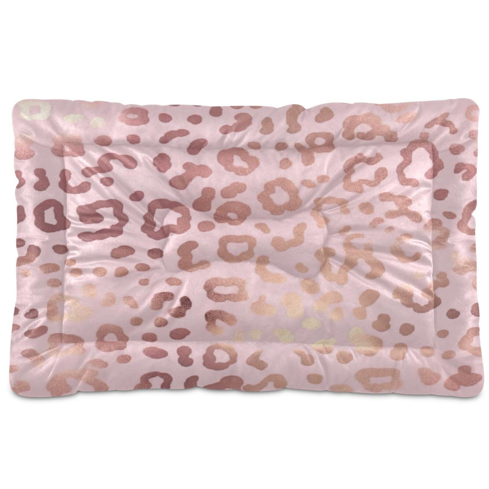 Coikll Leopard Pink Pet Bed Pad Soft Dog Bed Mat with Anti-Slip Bottom, Machine Washable Crate Pad Mattress for Dog Sleeping- 24 * 18 inches