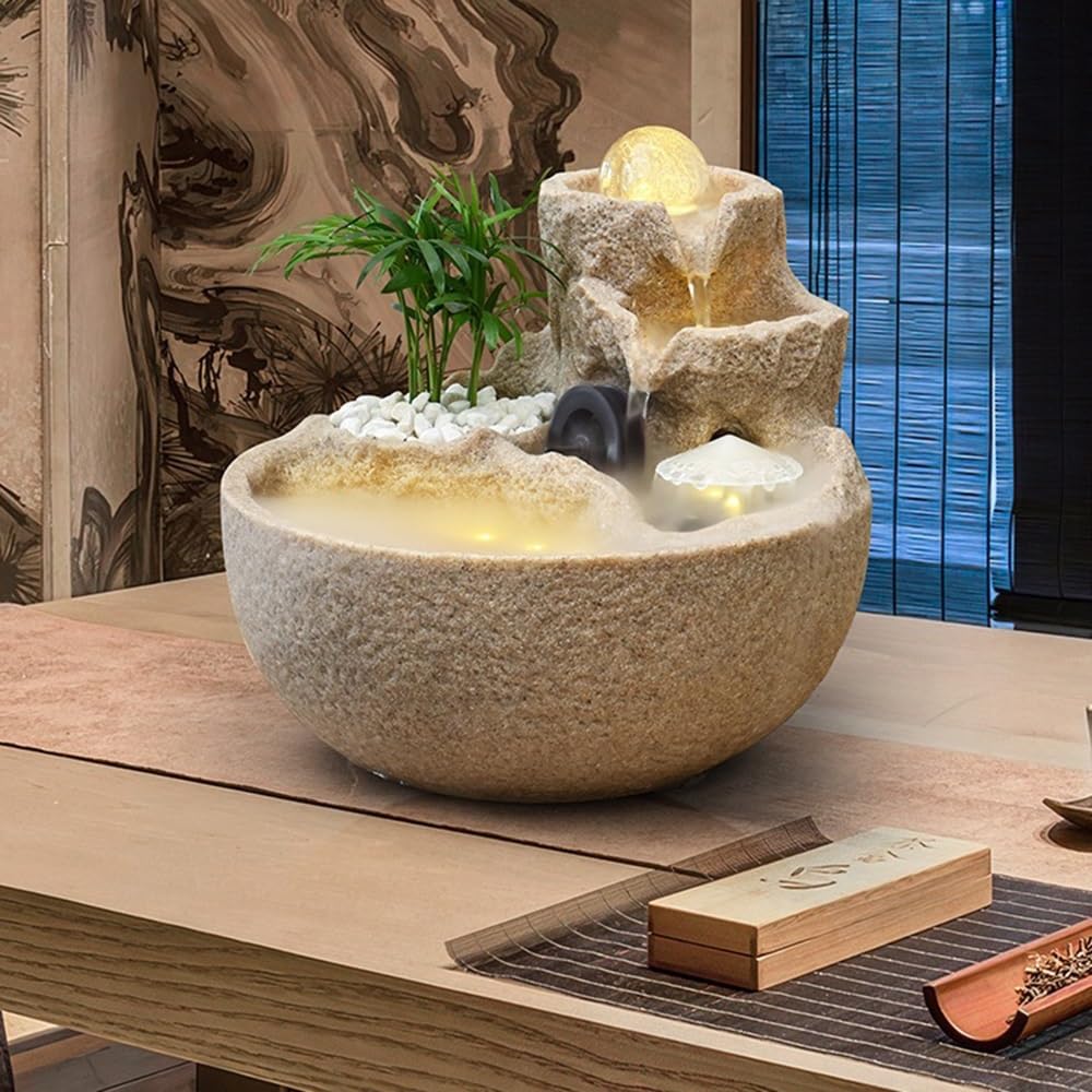 Escritorio de relajación Interior con rocalla, Cascada de Agua recirculante, Fuente, atracción de Riqueza, decoración