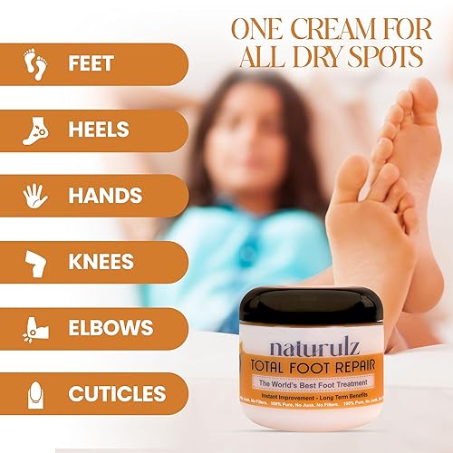 Miniatura 4 de Naturulz Total Foot Repair 4oz – Crema para pies sin basura para pieles secas, ásperas y talones agrietados, hidratante ligero y compacto para pies,
