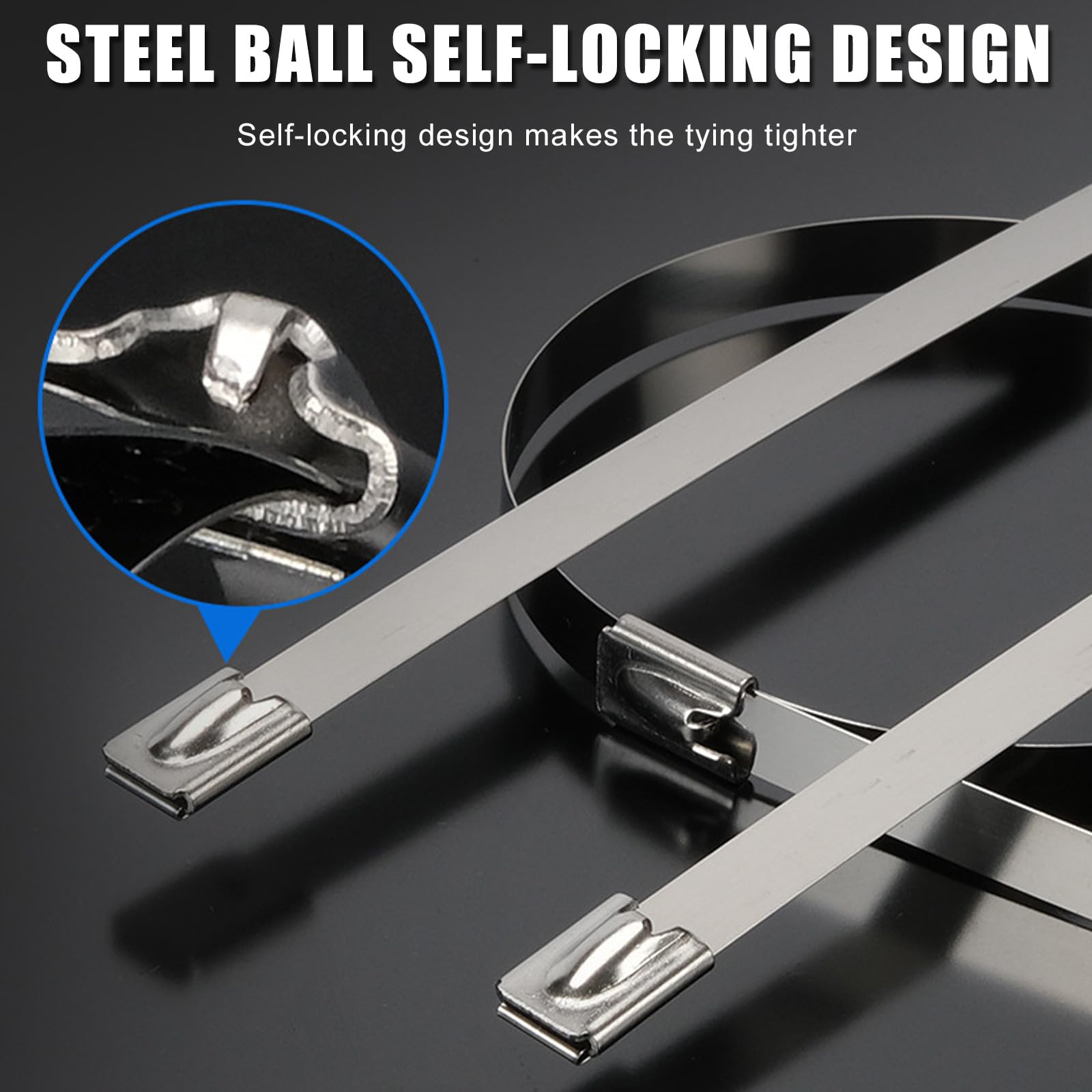 100 PCS 304 Stainless Steel Cable Ties with Steel Ball Stopper, 4.6 * 200mm Metal Cable Ties, Heavy Duty - Image 4