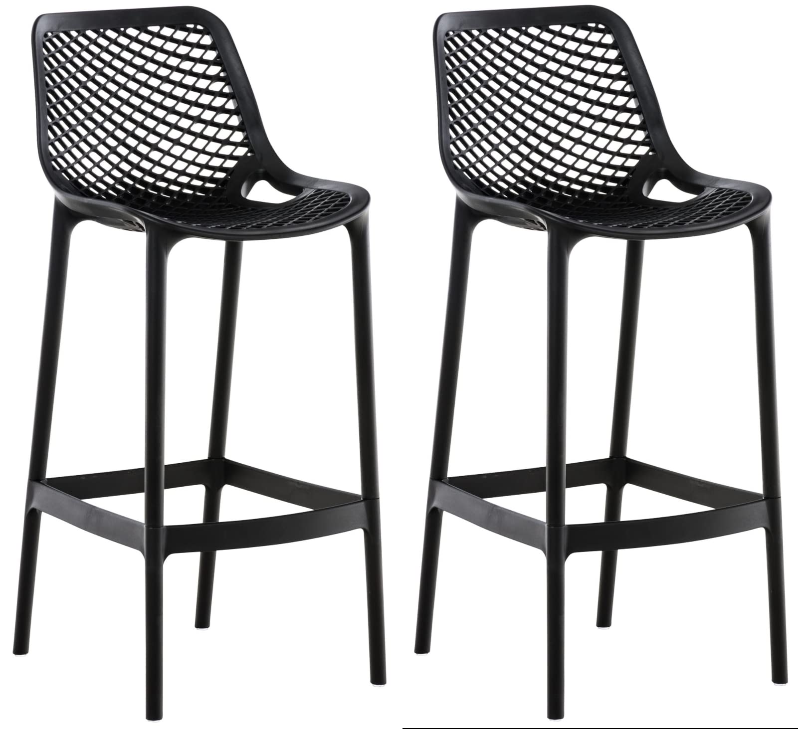 CLP Set De 2 Taburetes De Bar Air para Exterior o Interior De Plástico I Sillas Altas para Cocina Impermeables, Color:Negro