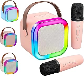 Caixa de som karaokê portátil com 02 microfones sem fio com luzes l