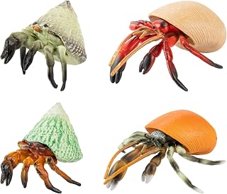 Hiawbon 4 Pcs Hermit Crab Figurines Realistic Crab Model Plastic Beach Animals Action Figure for Birthday Party Gifts
