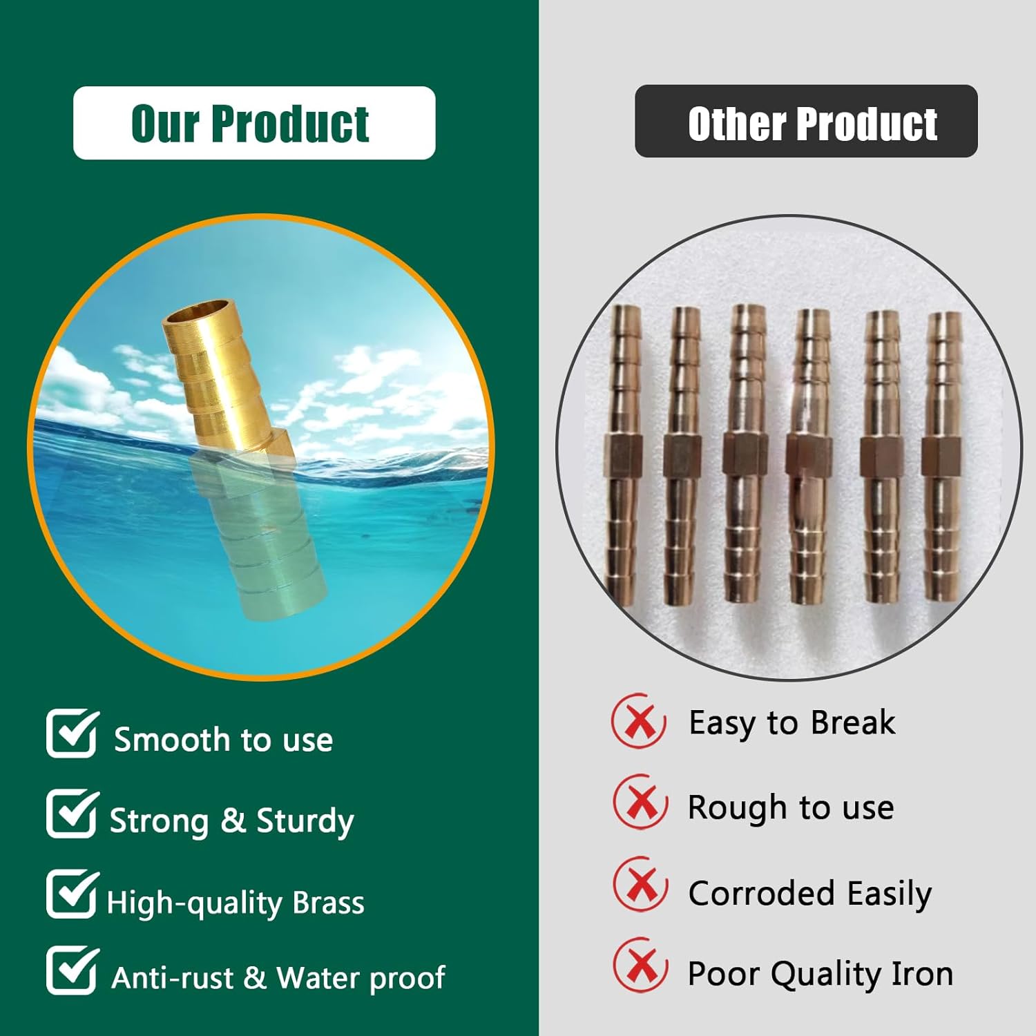 Brass Hose Barb Reducer, 3/4" to 3/8" OD Barb Reducer Splicer Mender Union Adapter Barbed Hose Fittings for Air Water Fuel