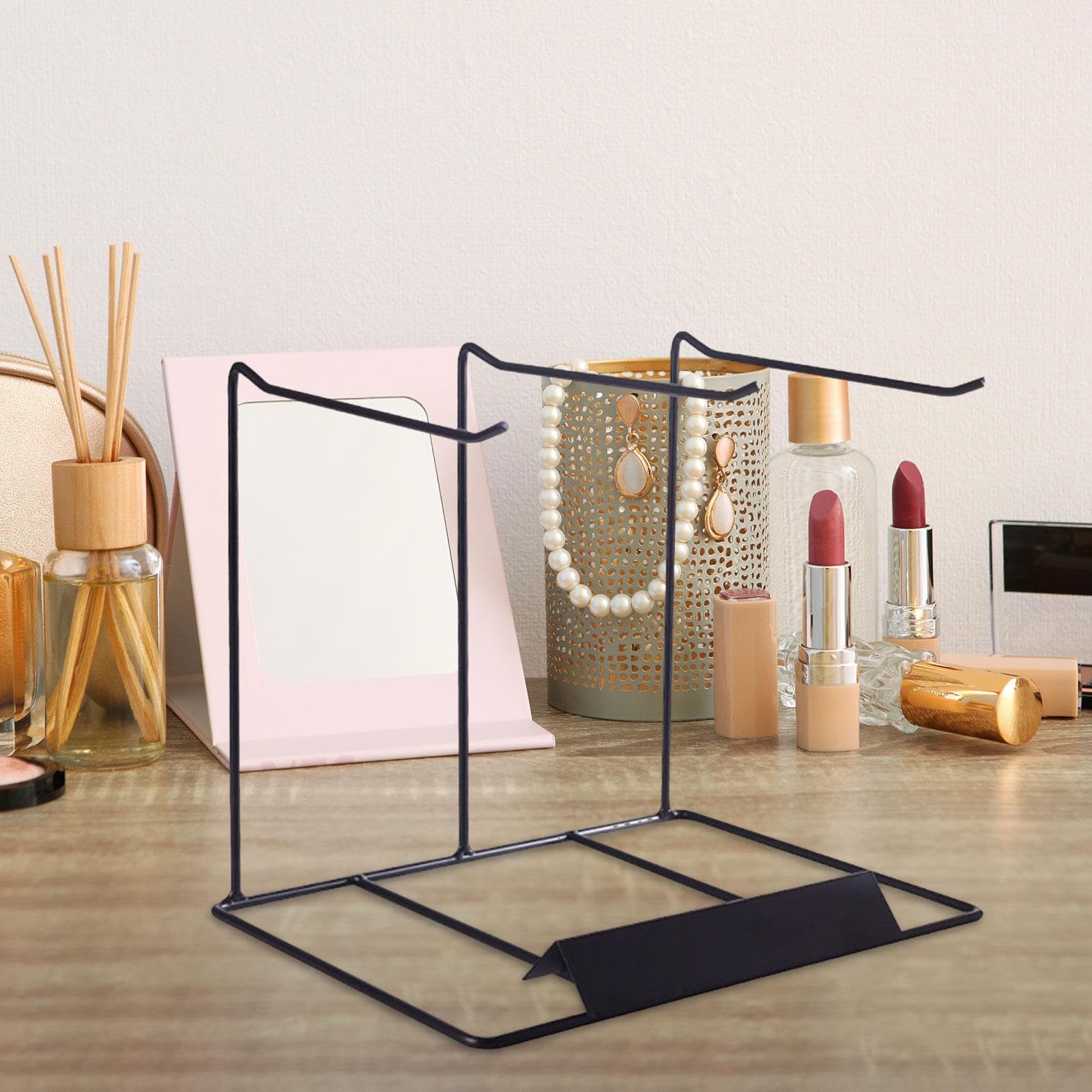 Joyería Organizador Estante Porta Joyería Collares Brazaletes Pendientes Relojes Material de Hierro Estilizado Adecuado para Decoración Mesa Habitació, 3FilaNegro 26x19x22cm, universal