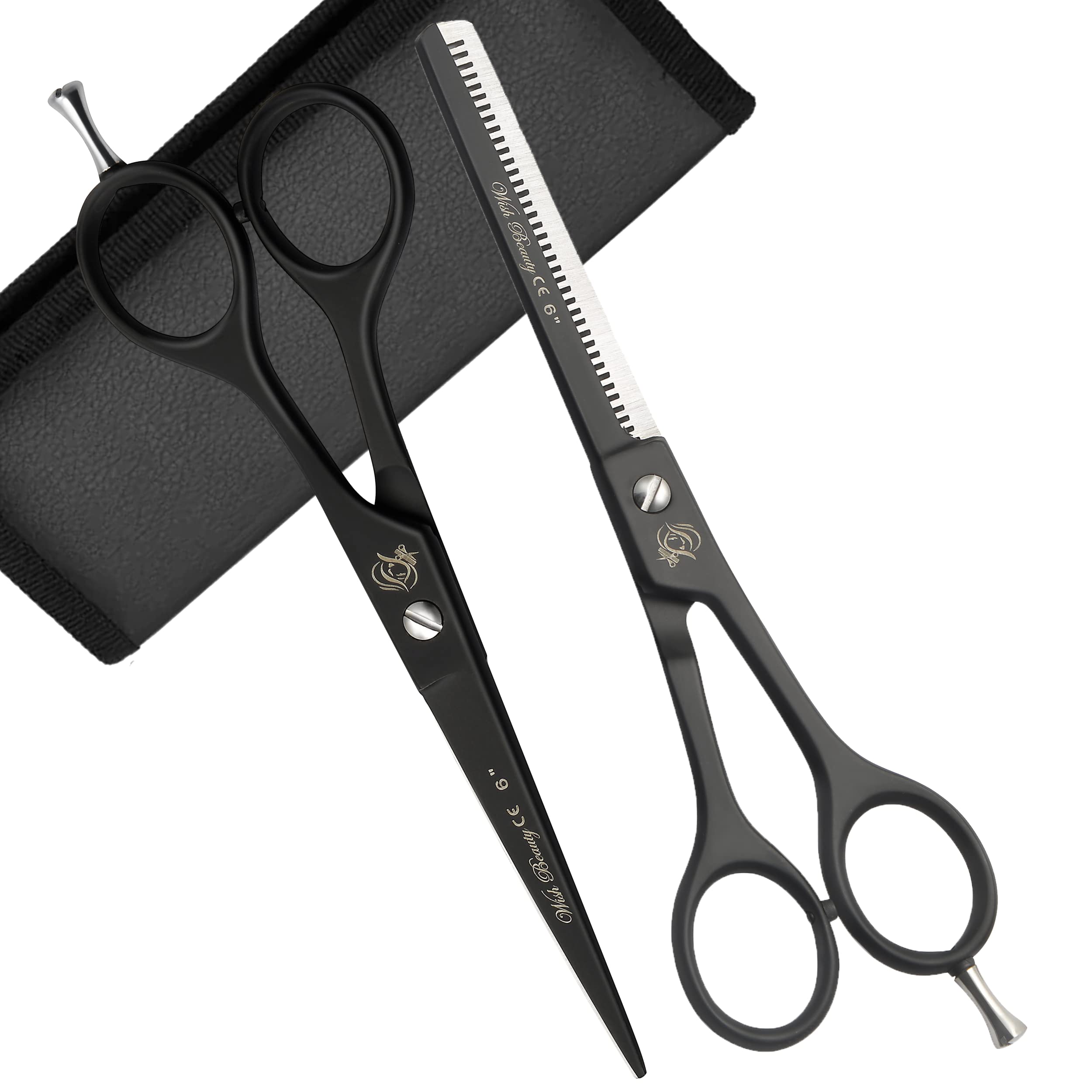 Wish Beauty,The Royal Elegance Men's Black Professional Hairdressing Scissors Barber Salon Hair Cutting Sharp Razor Shear (6" Hair Scissors + Thinning Scissors)