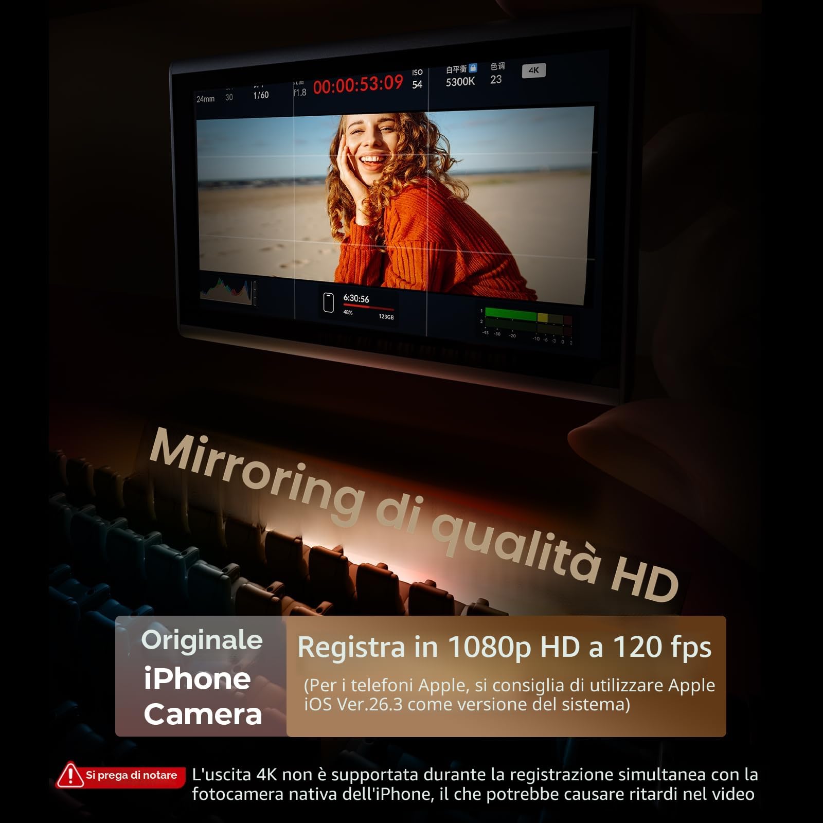 SMALLRIG Schermo per monitor per telefono con controllo wireless, registrazione wireless 1080P (supporto 4K 30 fps), monitor video con attacco a slitta, per iPhone e Android con MagSafe - 4850B