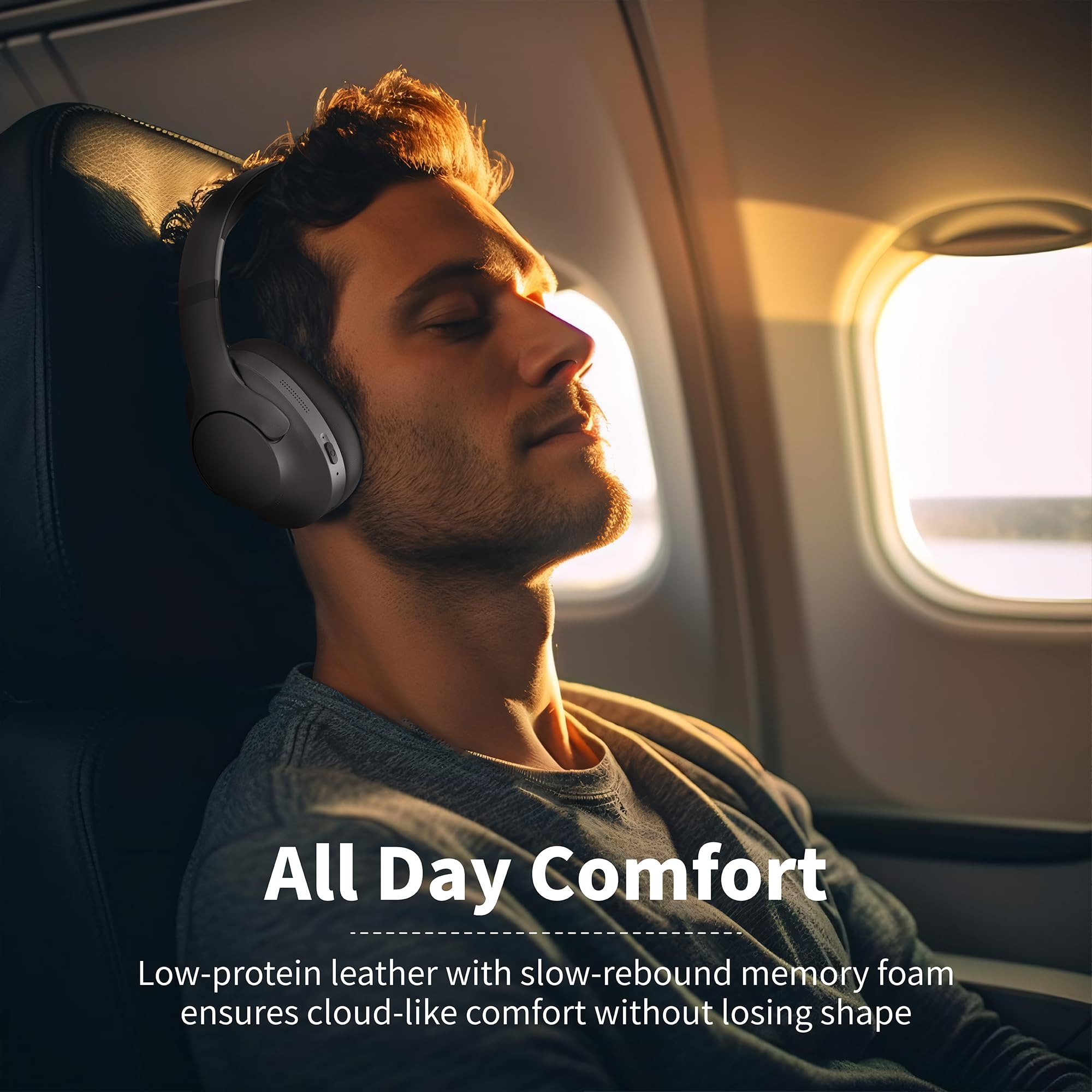 Rebocico Active Noise Cancelling Headphones with Mic-100H Playtime, Bluetooth Headphones with Deep Stereo Sound, Foldable Comfort, Wireless Headphones Bluetooth for Travel, Work or Commute, Black — view 3