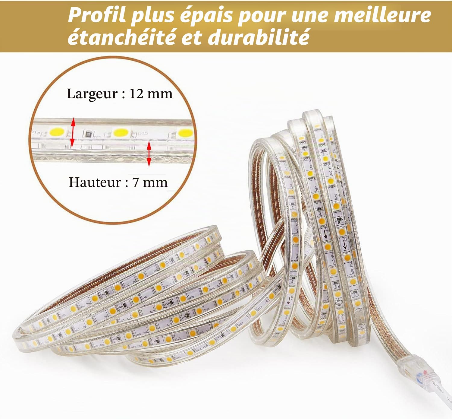 Ruban LED 10 Mètres, IP65 Étanche Bande LED avec Interrupteur 220V 230V, Blanc Froid