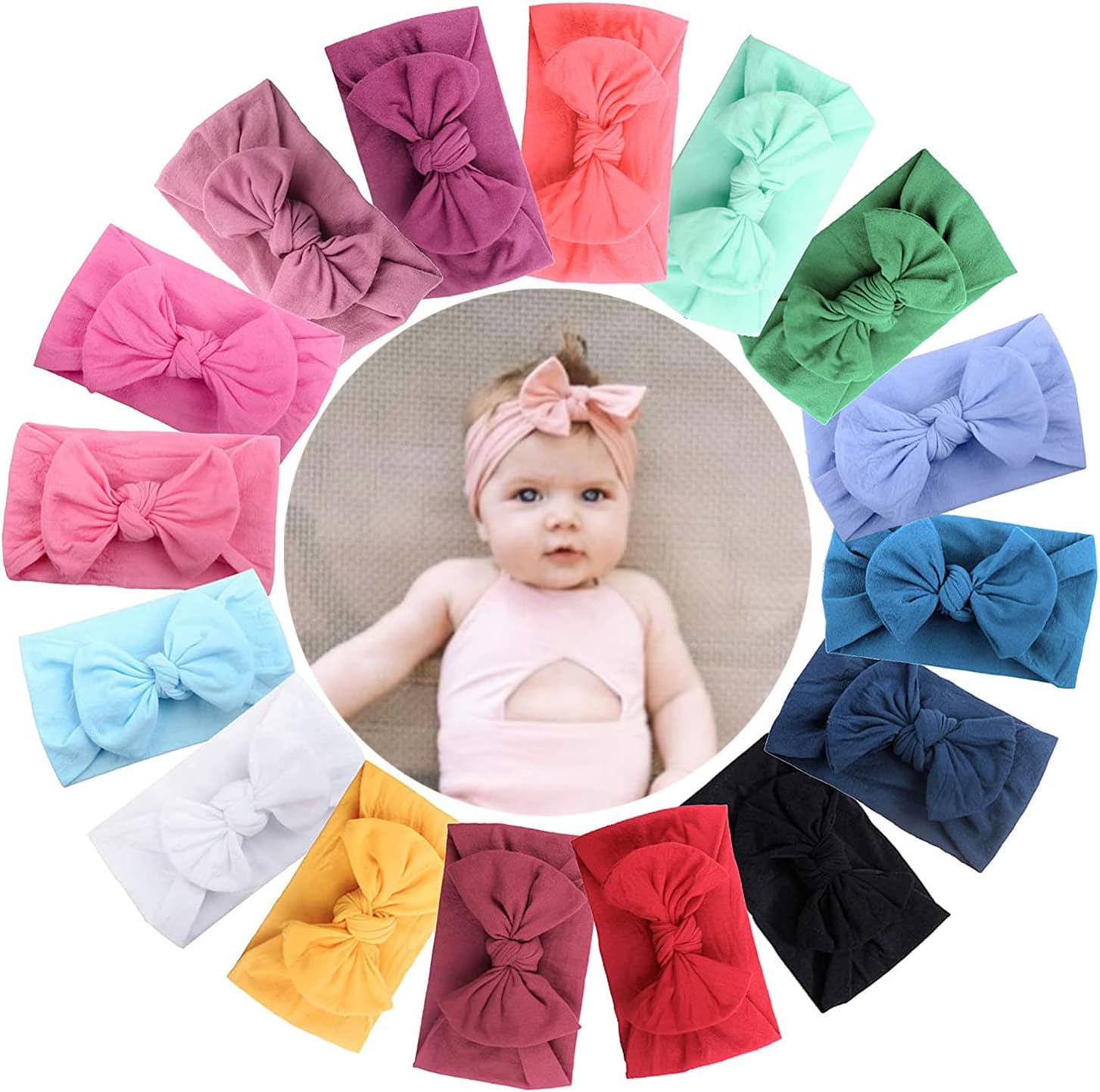 JOYOYO 16 Pcs Baby Headband for Girls Soft Wide Nylon Headbands for Newborns Toddlers - Baby Girl Headbands & Bows Multi-colored Pack