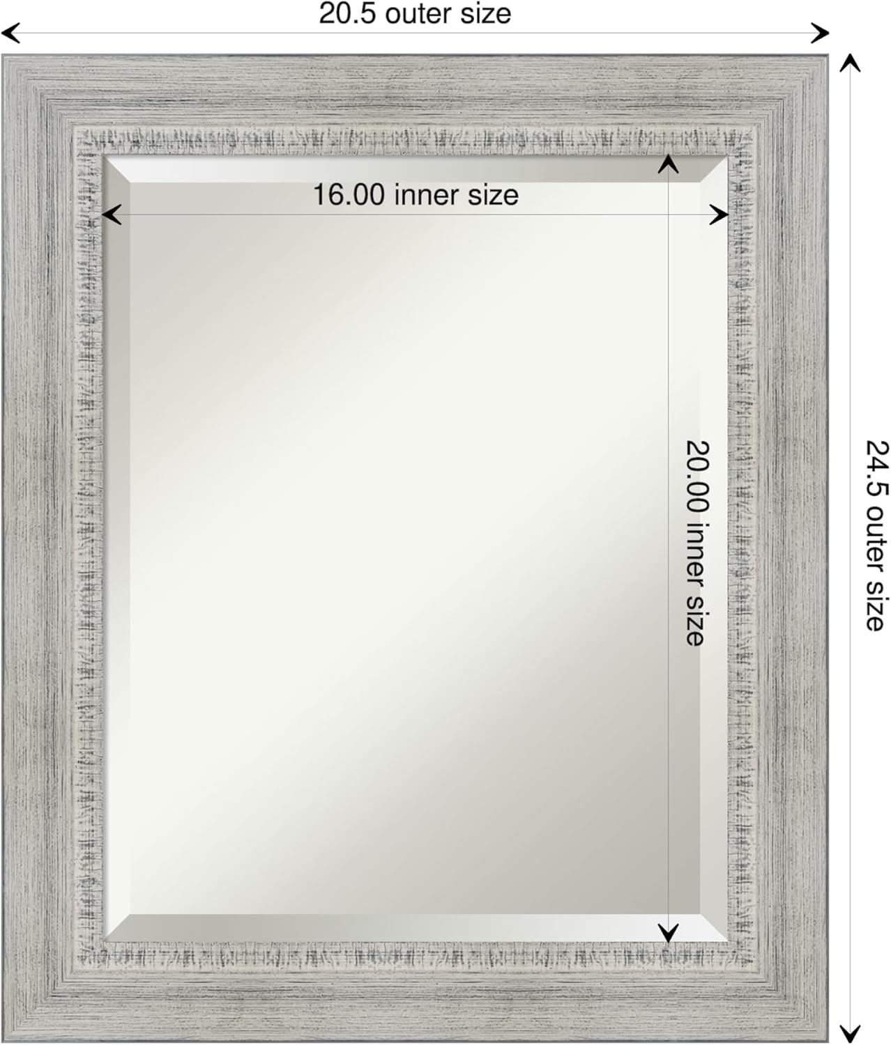 Amanti Art Bathroom Vanity Mirror, Rustic White Wash Wood Frame, Rectangular Wall Mirror, Beveled Edge, Hangs Horizontally or Vertically