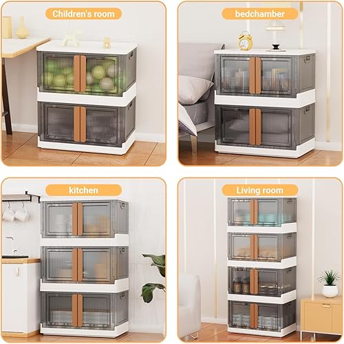 Miniatura 3 de Contenedores de almacenamiento con tapas, contenedores de almacenamiento plegables con puerta, 5 x 34 cuartos de galón de plástico para organizador