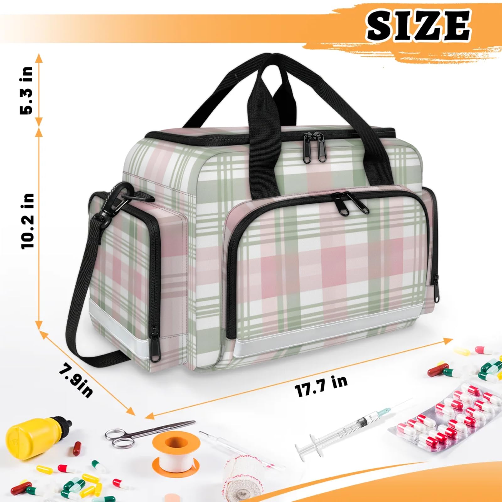 GzLeyigou First Aid Bags Empty, Fashionable Plaid Emergency Bag First Aid Kit Multiple Compartment Kit Carrier On Call Trauma Bag For Paramedics Emergency Medical Supplies Kit