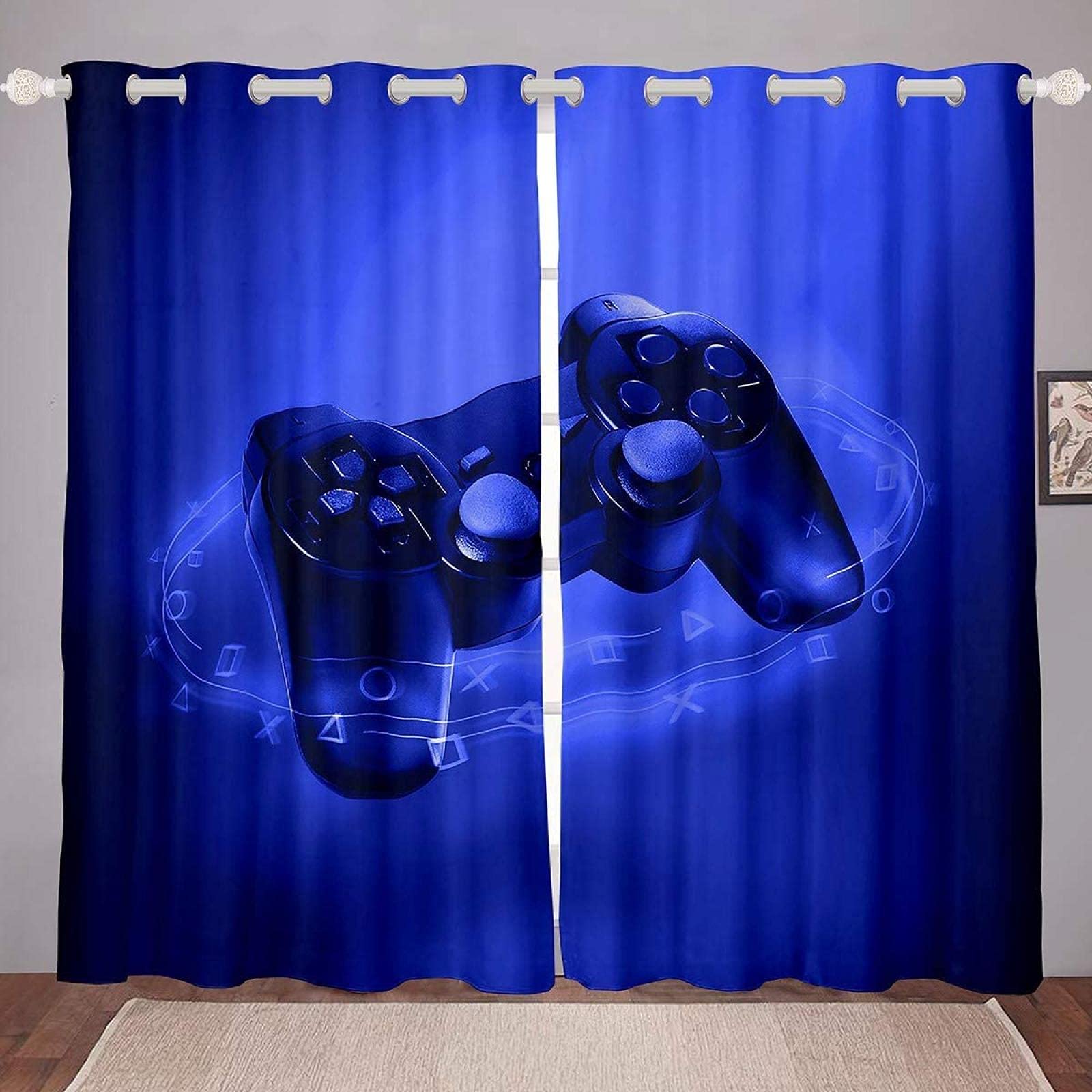 LKCD Cortina Opaca Termica, Juego Adult Video Gamepad 150X166Cm 2 Piezas Cortinas Salon Moderno Aislantes Frío Calor Luz, Cortina Corta Para Ventana Oficina Habitacion Dormitorio Infantil Bebe Niños C