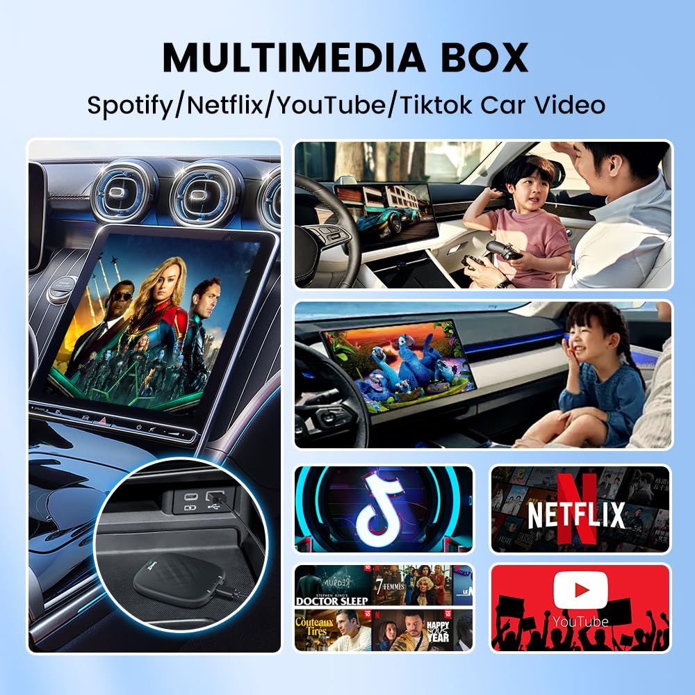 CarlinKit 2026 Wireless CarPlay & Android Auto Android 13.0 AiBox Adaptador, para Coches con CarPlay con Cable, Sistema Integrado de 4+64GB con GPS y procesador Octa-Core.