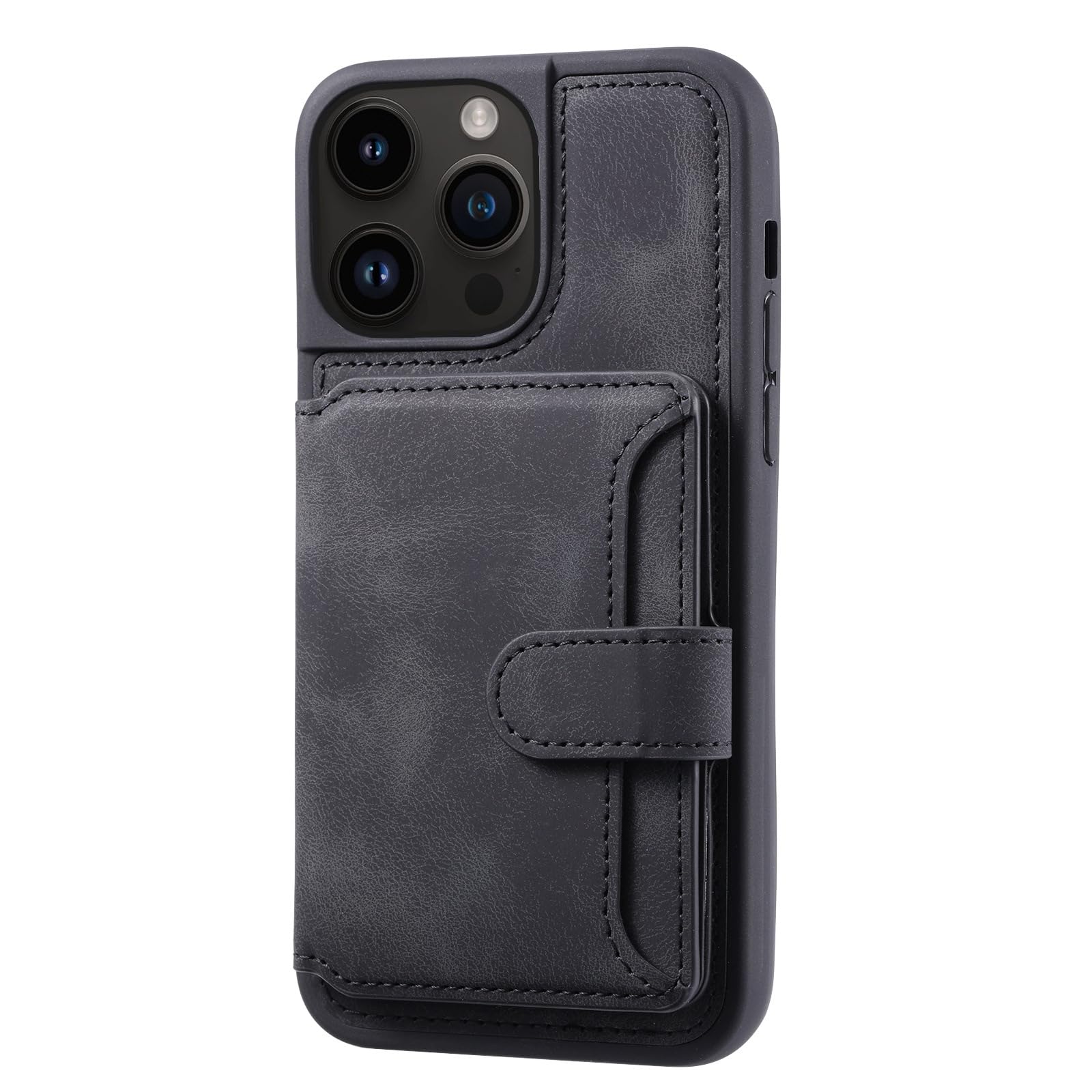 Étui Portefeuille en Cuir de Luxe pour iPhone 15, avec Poche pour Cartes et Coque arrière Antichoc (pour iPhone 15/Noir)