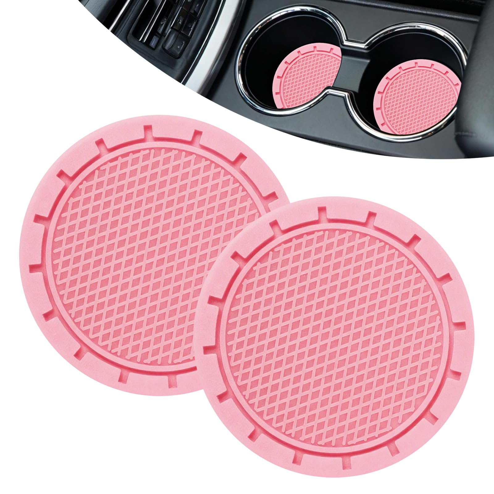 Vagcars Pink 2Pcs Car Cup Holder Coasters, Non-Slip Shockproof Silicone Auto Insert Cup Coaster, 2.76 Inch Universal Car Cup Holder Bottom Insert Protector Coaster For Cars, Suvs, Trucks (Pink)