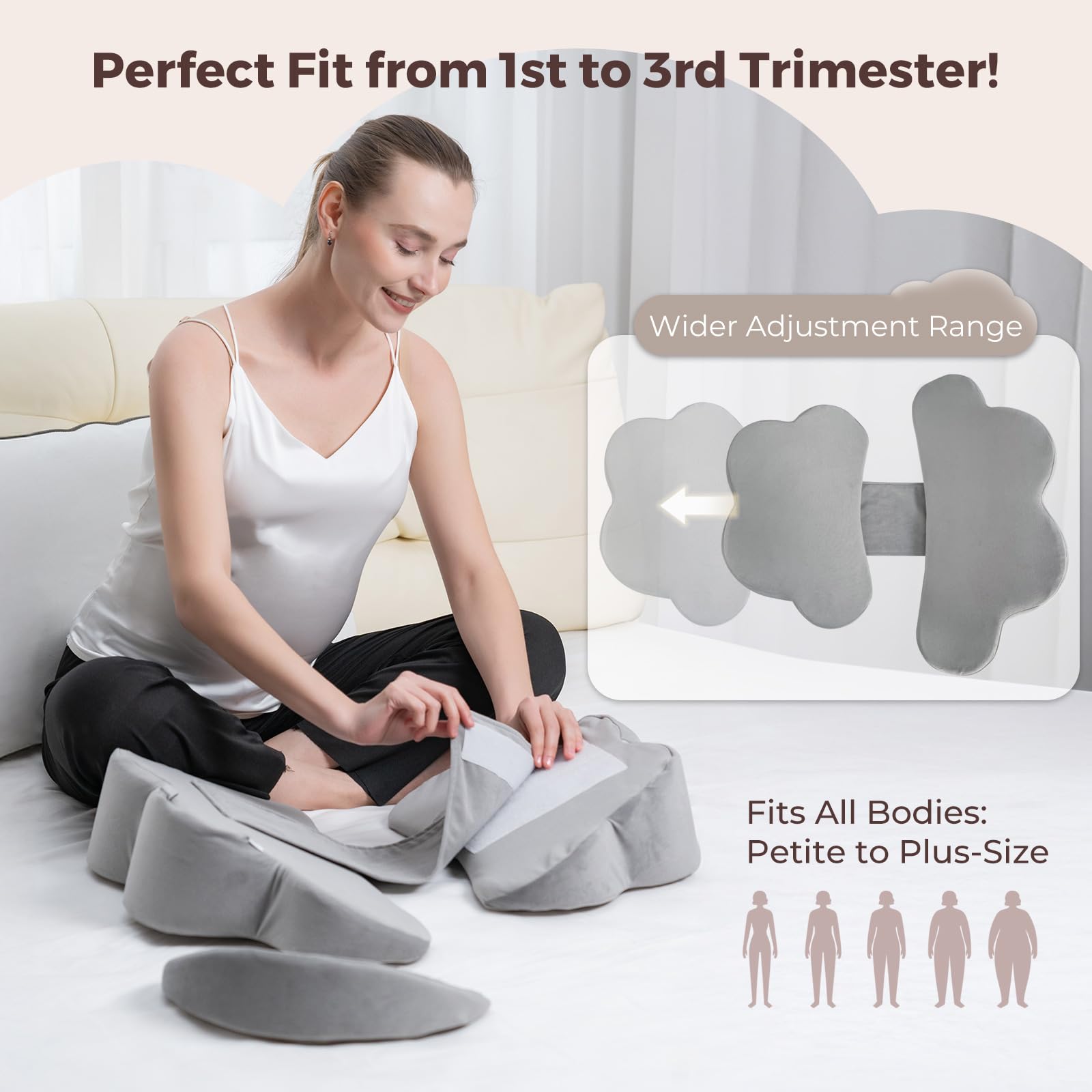 Pregnancy Pillow for Sleeping,Maternity Pillow for Pregnant Women, Larger Wedge Body Pillow for Back, Belly & Hip Support with High-Density Foam,Comfortable,Portable&Lightweight for Bed, Travel,Gray