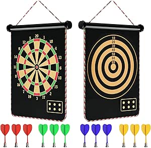 Mixi Magnetic Dart Board for Kids, Outdoor Toys Kids Games Double Sided Dart Board Games Set for Boys with 12 Darts, Best Toys Gifts for Teenage Boys Girls Age 5 6 7 8 9 10 11 12 13 14 15 16 Years