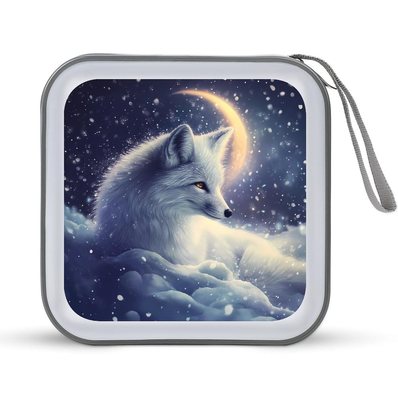 Moon White Fox CD Case Portable DVD Holder Storage Organizer for Home Travel