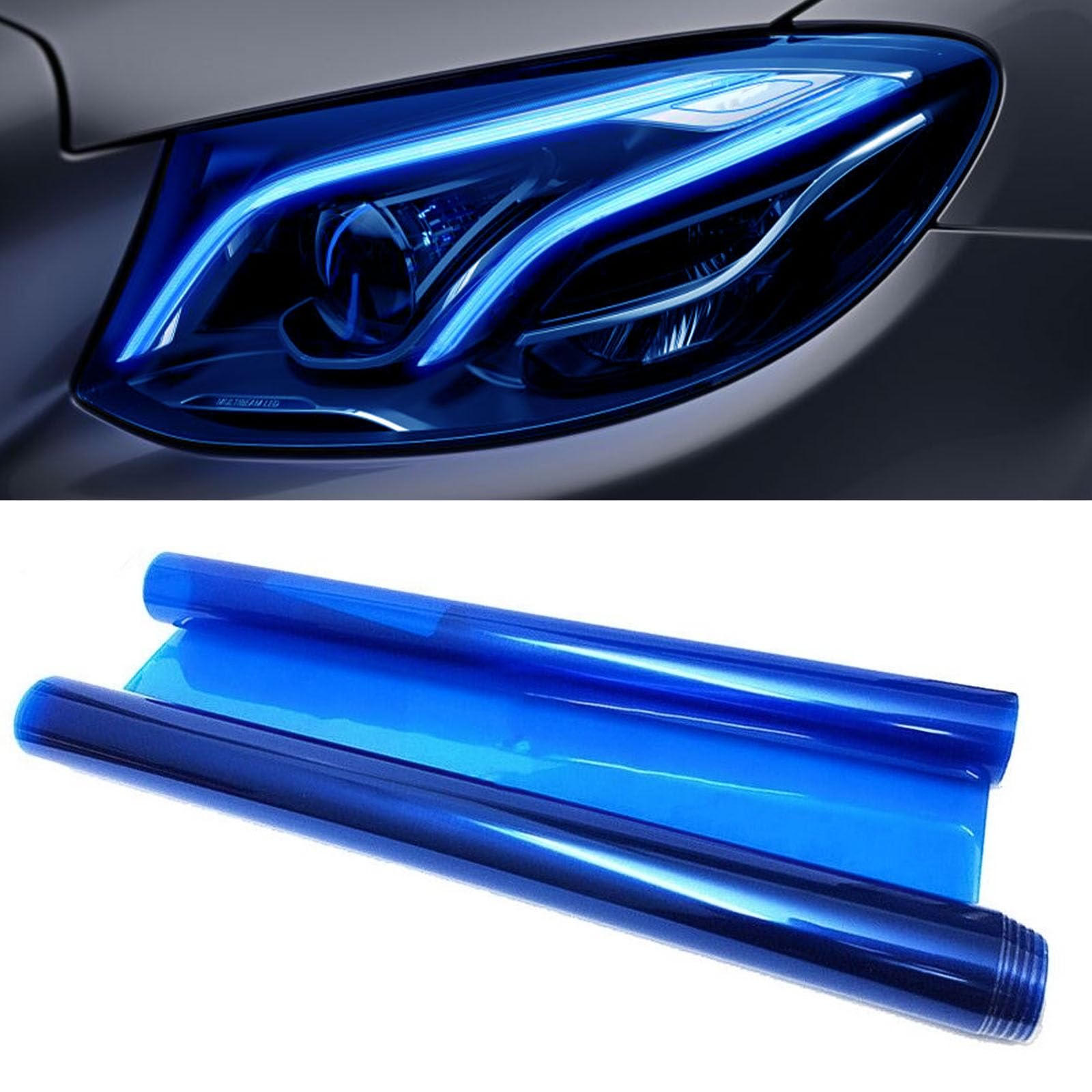 Car Taillight Headlight Fog Light Light Self-Adhesive Tint Film, 12×48 Inches Vinyl Protector Color Shiny Sticker Film, Auto Modification Cover for Cars, Trucks, SUVs(Blue)