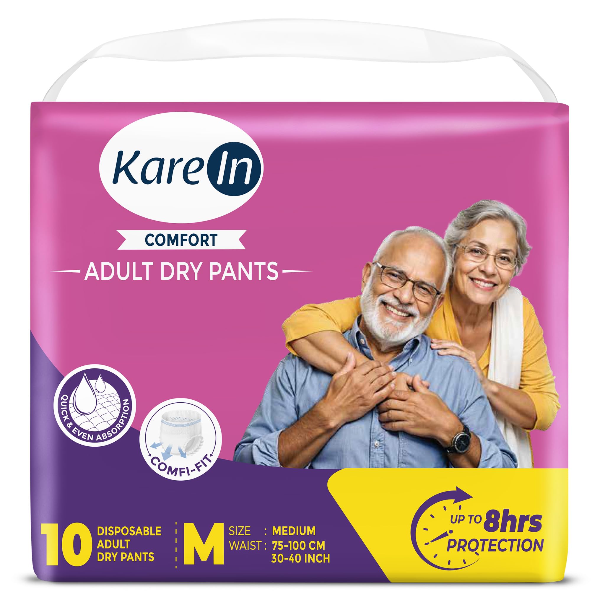 KareMed Comfort Adult Diaper Pants, Medium 75-100 Cm (30"- 40"), 10 Count, Unisex, Leakproof, Elastic Waist, Wetness Indicator