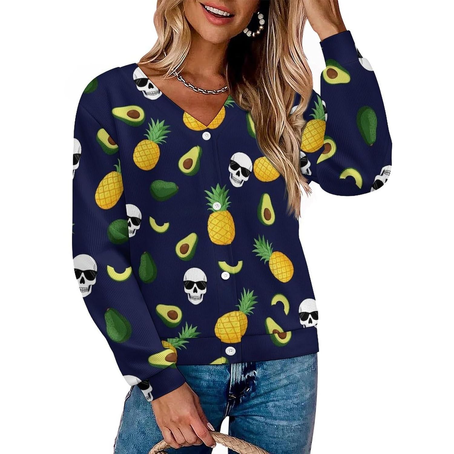 Womens V Neck Button Down Knitwear Long Sleeve Soft Knit Cardigan Sweater